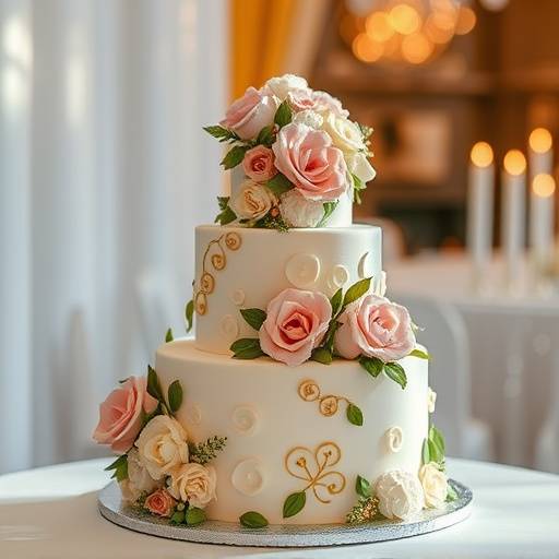 Fotografia de um bolo de casamento artisticamente decorado em um casamento em Minas Gerais.